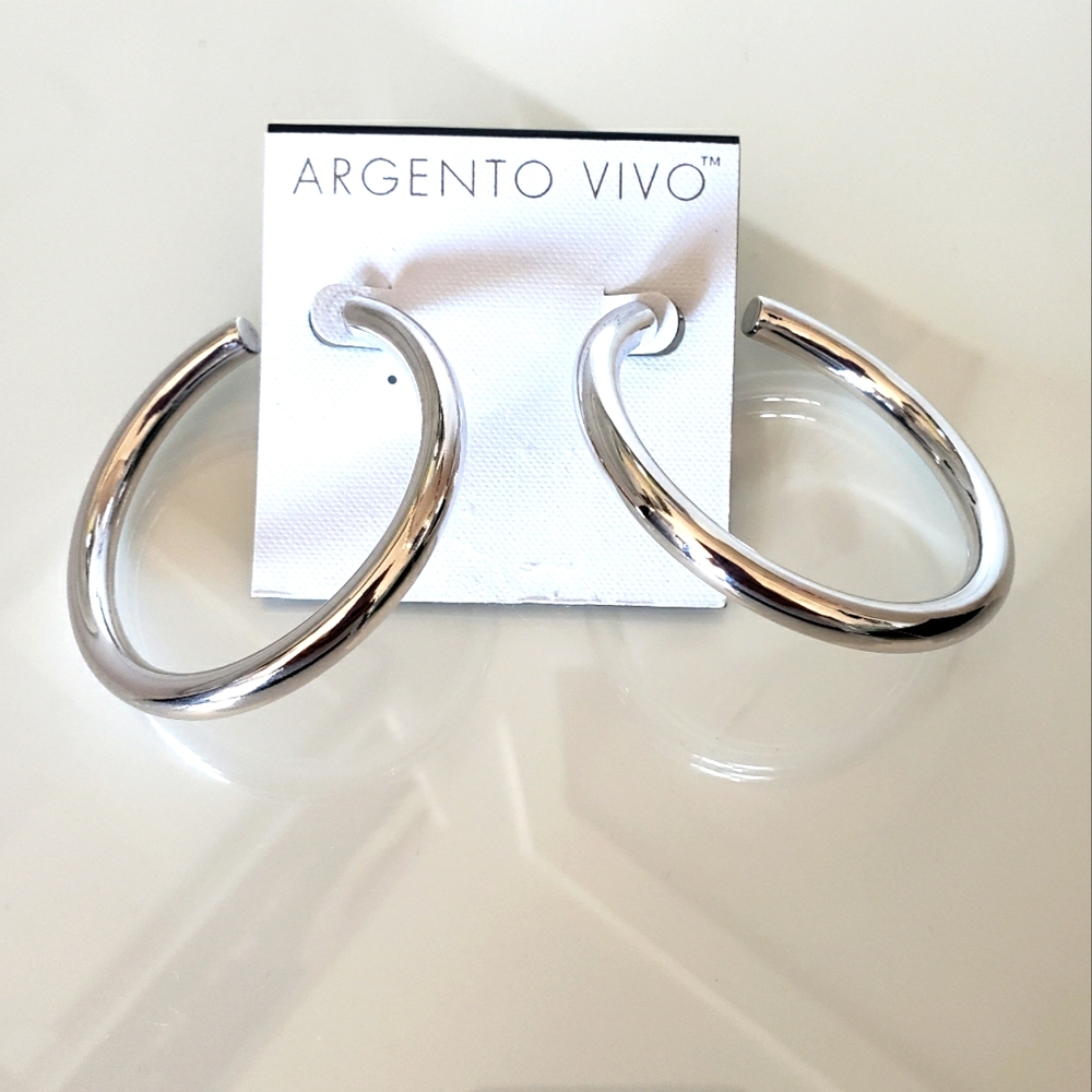 Argent Vivo Silver Hoop Earrings Boho Shiny Smooth Women Large NWT